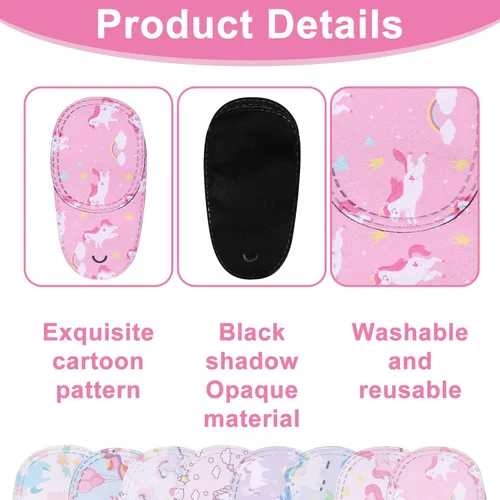 Miniatura 3 de 8 parches de unicornio para niños, 8 estilos ajustables, lindo diseño de unicornio rosa, parches reutilizables para niños pequeños, para ambliopía