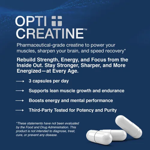 Miniatura 2 de Opti + Creatina Monohidrato Cápsulas Apoya la recuperación muscular, energía y resistencia saludable* Suplemento diario de creatina 180