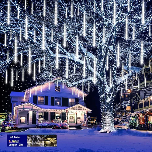 Miniatura 9 de Purtuemy - Luces de Halloween para exteriores, luces con diseño de lluvia de meteoritos, 12 pulgadas, 8 tubos, luces de hadas en cascada