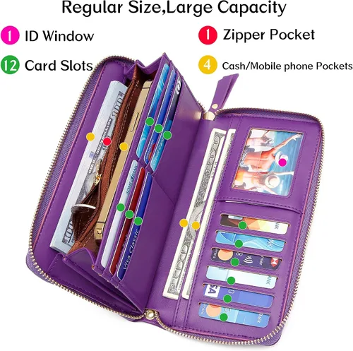 Miniatura 2 de YOUBDM Cartera de mano para mujer con soporte para tarjeta de crédito, cartera de cuero suave con correa para la muñeca