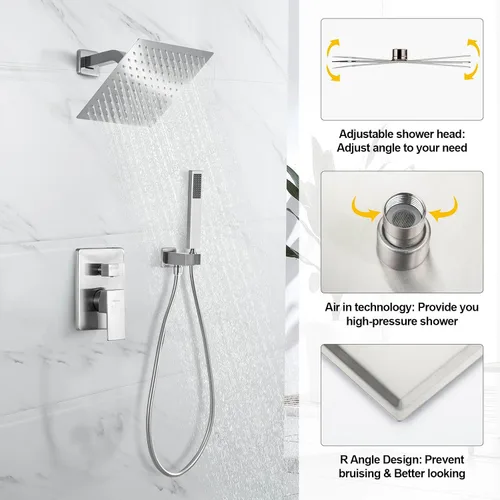 Miniatura 2 de Sistema de ducha de lluvia con ducha de mano, juego de grifo de ducha montado en la pared de 10 pulgadas para baño, mezclador de lluvia de lujo