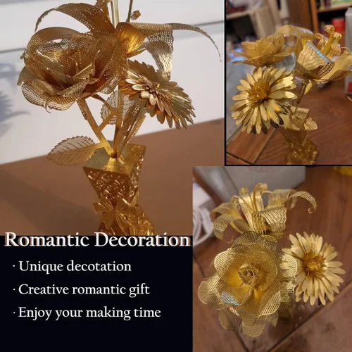 Miniatura 4 de Microworld Rompecabezas de metal 3D, kit de modelos de metal de flores doradas, regalo de bricolaje para adultos, montaje para principiantes