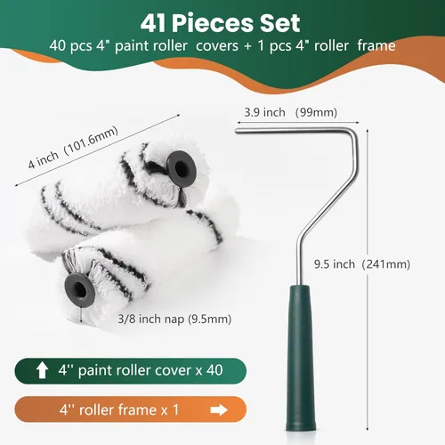 Miniatura 6 de Rodillo de pintura de microfibra de 4 pulgadas, cubiertas de rodillo de pintura pequeñas (pelo de 3/8 pulgadas, paquete de 40), mini rodillos