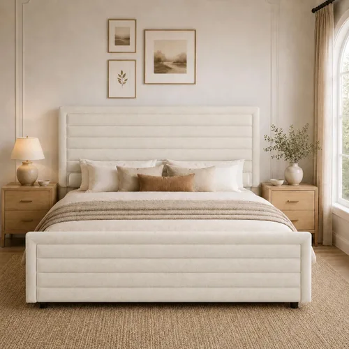 Miniatura 6 de REVOMINCA Armazón de cama tamaño completo (Full Size), plataforma tapizada con cabecera y pie de cama de terciopelo, base de colchón con listones
