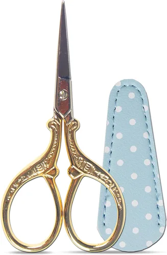 Tijeras de bordado con cubierta de tijera de cuero, pequeñas tijeras de costura de 3.6 pulgadas, tijeras afiladas para cortar tela, papel, Dorado