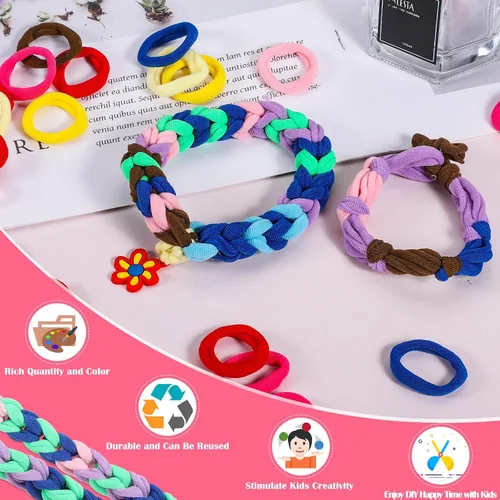 Miniatura 4 de Juego de 200 ligas para el cabello multicolor sin costuras para niñas, pulseras de telar para niños pequeños, kit de bricolaje