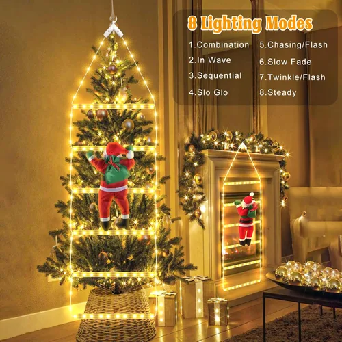 Miniatura 4 de 98 luces LED de Navidad para interiores y exteriores, 2.5 pies, luces decorativas de escalera de Navidad con Papá Noel, 8 modos, luz impermeable