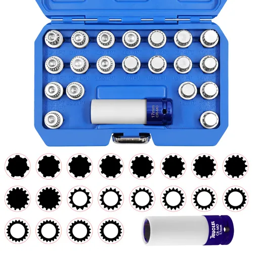 Miniatura 18 de Llave de tuerca de bloqueo de rueda de 11/15PT compatible con BMW, enchufe de tuerca de bloqueo de rueda AdaPTer, herramienta de extracción