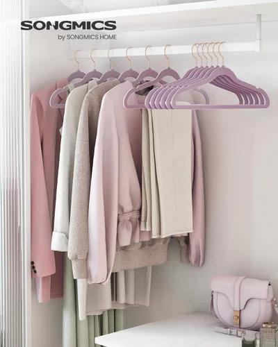 Miniatura 2 de SONGMICS - Perchas de terciopelo delgadas, perchas antideslizantes para ropa con ganchos giratorios de oro rosa, ahorro de espacio, para armario