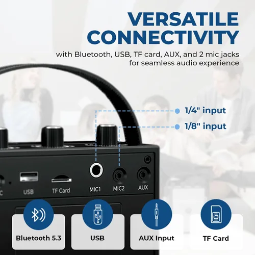Miniatura 6 de Amplificador de voz, sistema PA portátil con micrófono de diadema inalámbrico y altavoz, micrófono portátil Bluetooth de 40W y altavoz