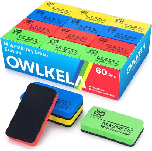 Miniatura 8 de OWLKELA 8 borradores de borrado en seco, borrador magnético de pizarra blanca para tablero de vidrio, pizarra seca y tablero de calendario, azul