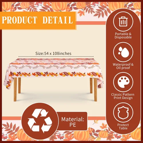 Miniatura 2 de Hosuly 3 manteles desechables de plástico de otoño para mesa rectangular de Acción de Gracias de 54 x 108 pulgadas, cubierta de mesa de hojas