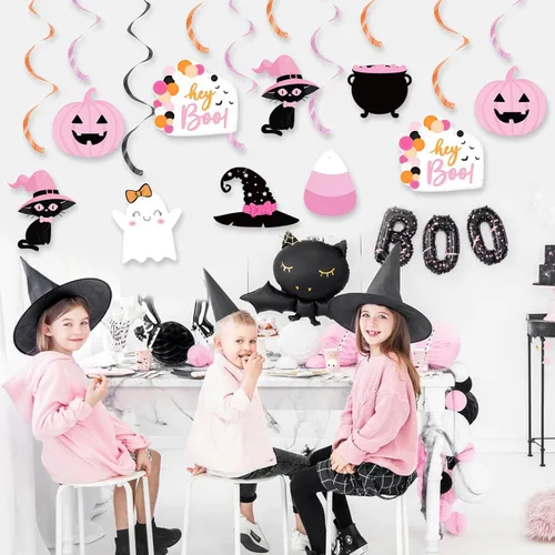 Miniatura 6 de Remolinos colgantes para fiesta de Halloween, lindo caldero de bruja fantasma, calabaza, boo, serpentina colgante de techo para Little Boo Happy Boo