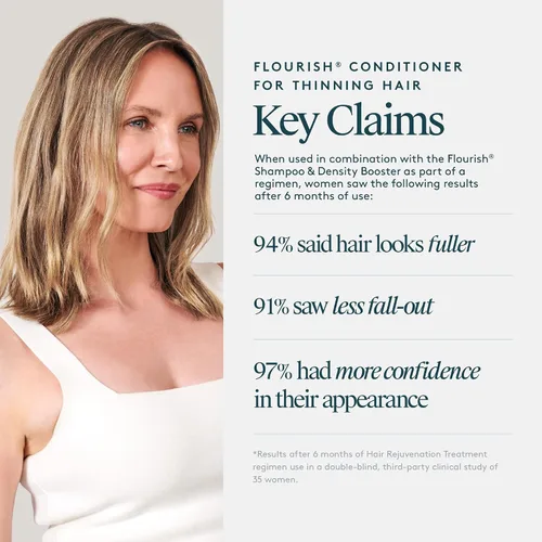 Miniatura 7 de VIRTUE Acondicionador Flourish para cabello fino o adelgazante, producto de crecimiento del cabello sin sulfato, desenreda y espesa, seguro