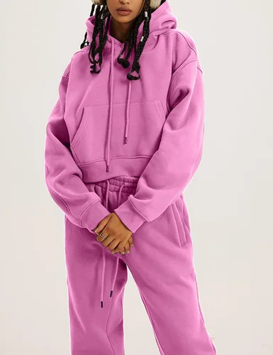 Miniatura 41 de Kissonic Conjunto deportivo de forro polar para mujer, 2 piezas, sudadera con capucha y pantalones deportivos