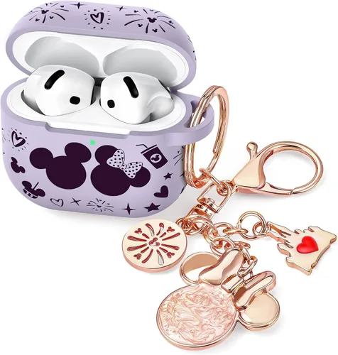 Miniatura 15 de Con bonito llavero) Girovo Compatible con AirPods Pro 3 Case (2025) Mujer Silicona Suave Dos Tonos Divertidos Dibujos Animados Grabados Portátil
