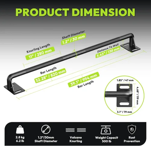 Miniatura 2 de HANDBODE Pull Up Bar for Doorway and Wall Mount - Chin Up Bars for Home Gym, 36‘’/52‘’ in Upper Body Workout Equipment with 500 lbs Capacity