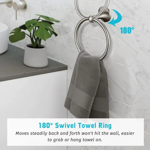 Miniatura 4 de Juego de 4 piezas de accesorios de baño (toallero ajustable, anillo de toalla, soporte de papel higiénico, gancho para toalla), juego de accesorios