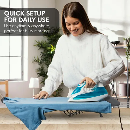Miniatura 4 de Tabla de planchar con cubierta y almohadilla – Tabla plegable pequeña, tabla de planchar compacta de mesa plegable con relleno, tabla de hierro
