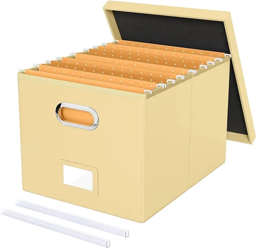 Miniatura 28 de Organizador de archivos en paquete de 2, caja archivadora portátil con tapa, compatible con carpetas tamaño carta/legal, organizador de documentos