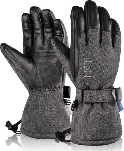 MCTi Guantes de esquí impermeables para invierno, snowboard, nieve, cálidos, 3M, Thinsulate de piel sintética, guantes para clima frío para hombres
