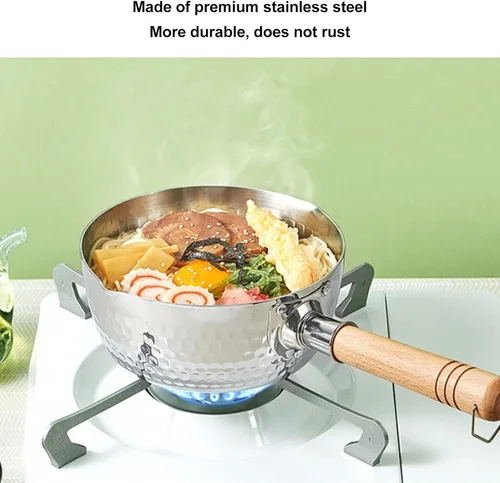 Miniatura 2 de Cacerola japonesa tradicional japonesa antiadherente de 7.9 in de diámetro con tapa, mango de madera, olla de sopa de leche de acero inoxidable