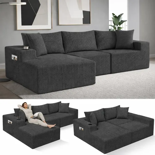 Miniatura 13 de EconoHome Sofá seccional Boneless Cloud, asiento profundo de felpa en forma de L para relajarse y entretener, construcción duradera y fácil montaje