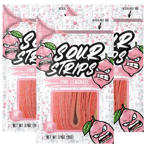 Miniatura 16 de Sour Strips Sour Candy Belts, Appleberry, bolsas de dulces resellables, 3.4 onzas (paquete de 3)