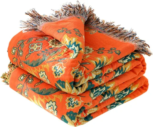Miniatura 39 de Cobija para cama de estilo bohemio, 100 % algodón, ultra suave, edredón rústico, cobija de otoño, estampado floral, cobija grande rústica para sofá