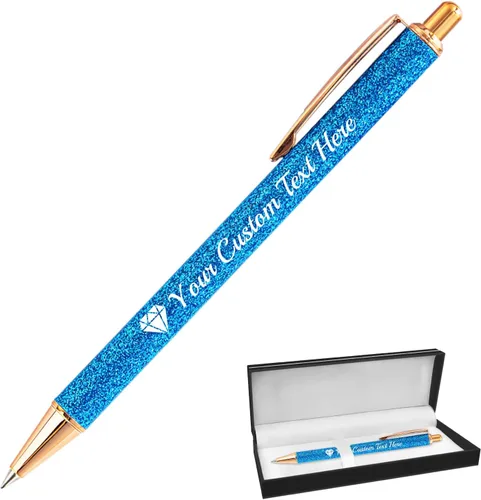 Miniatura 46 de Hasta 100 bolígrafos personalizados con nombre a granel, bolígrafo con purpurina de impresión personalizada, grabado gratis, texto con logotipo