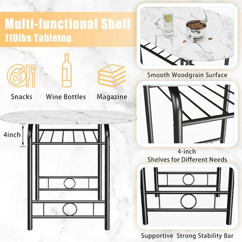 Miniatura 4 de JUMMICO Juego de Mesa Redonda y Sillas de Madera de 3 Piezas, Ahorro de Espacio Desayunador de Cocina Superficie de Veta de Madera con Marco