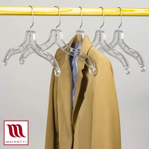 Miniatura 7 de Mainetti 5400SCR - Perchas de plástico transparente, paquete de 100 con gancho de metal giratorio de 360 y muescas para correas, ideal para camisas