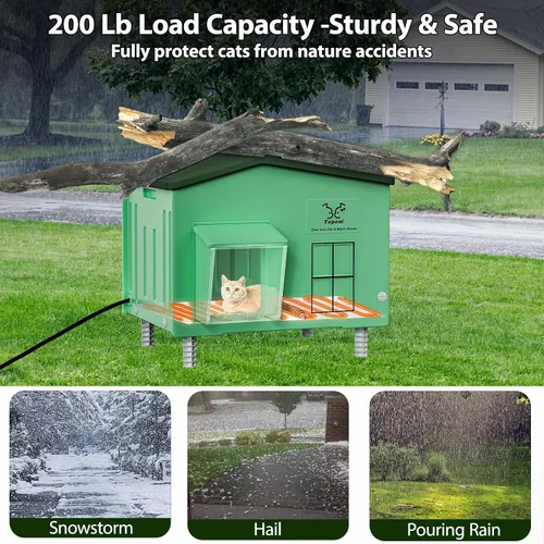 Miniatura 3 de Casa grande e indestructible para gatos con calefacción para exteriores, extremadamente impermeable y resistente a la intemperie, casa para gatos al