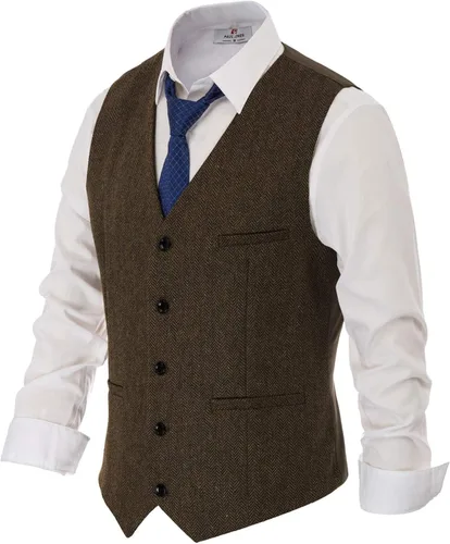 Miniatura 2 de Chaleco PAUL JONES para hombre, estilo inglés, de lana de espiguilla de primera calidad, L, Coffee