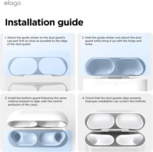 Miniatura 7 de elago Protector contra el polvo compatible con AirPods Pro 3 – Adhesivo de película antipolvo, protege de residuos de hierro y metal (gris oscuro)