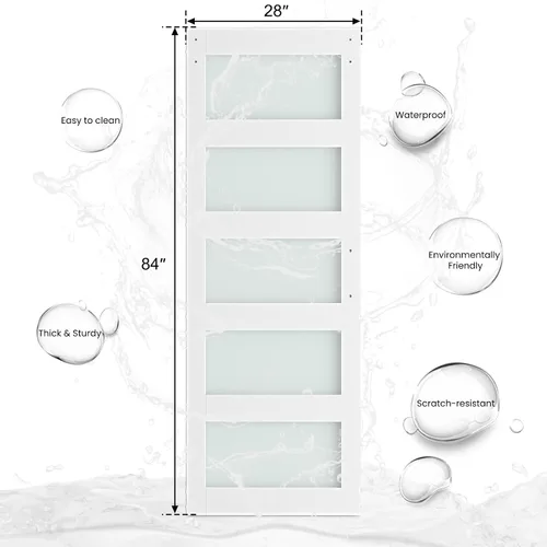 Miniatura 2 de SMARTSTANDARD - Puerta de granero de vidrio de 28 x 84 pulgadas con kit de herrajes deslizantes de 5 pies y asa, preperforada lista para montar
