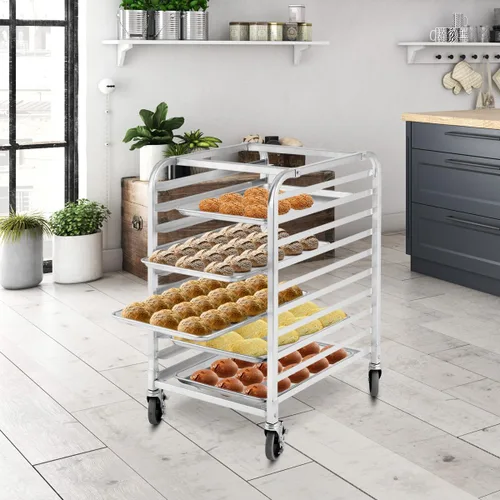 Miniatura 9 de ReunionG Estante para panecillos de 10 niveles, estante para panadería con 2 ruedas bloqueables, carrito de refrigeración de almacenamiento