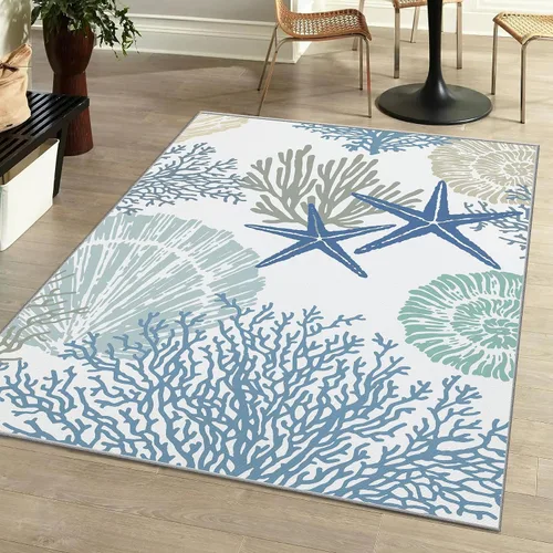 Miniatura 10 de Tritard Alfombra de pasillo costera de 2 x 6 pies, alfombra náutica para pasillo de cocina, con temática de playa, antideslizante, lavable a C1
