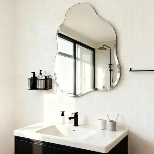 Miniatura 4 de Espejo de pared irregular sin marco de 20 x 28 pulgadas, espejo de tocador decorativo con borde biselado para baño, dormitorio, entrada