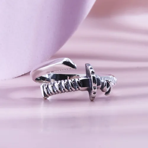 Miniatura 6 de Helen de Lete Anillo ajustable de plata de ley 925 con espada vintage para hombre, Plata de ley