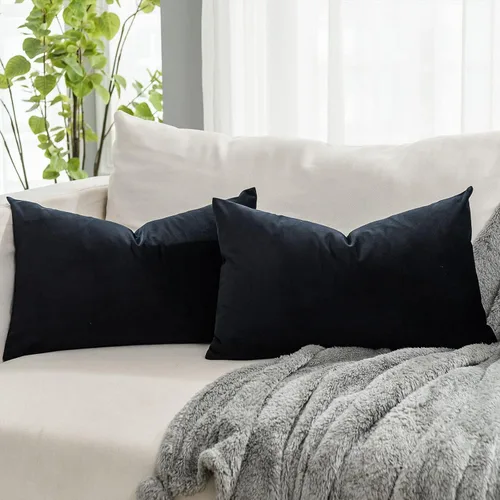 Miniatura 48 de Juego de 2 fundas de almohada decorativas de terciopelo de 14 x 14 pulgadas con cremallera, fundas de cojín cuadradas suaves y lisas de lujo