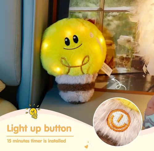 Miniatura 4 de WEWILL Bombilla de 8 pulgadas con luz de animal de peluche, lindo juguete de peluche suave, cumpleaños, Navidad, vacaciones, fin de semana, regalo