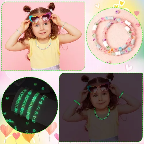 Miniatura 5 de DECYOOL DECYOOL - 700 cuentas redondas de letras que brillan en la oscuridad, cuentas acrílicas brillantes del alfabeto para pulseras, collares