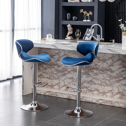 Miniatura 9 de Roundhill Furniture Masaccio - Taburete giratorio ajustable tapizado de terciopelo, juego de 2, color azul
