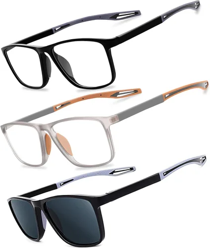 Miniatura 11 de Paquete de 2 lentes de lectura para hombres, lectores de estilo deportivo con bloqueo de luz azul y filtro antideslumbrante, lentes ligeras