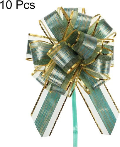 Miniatura 3 de MECCANIXITY 10 lazos grandes de 7 pulgadas para envolver regalos, cinta de organza verde para cestas de boda, regalos de fiesta de Navidad