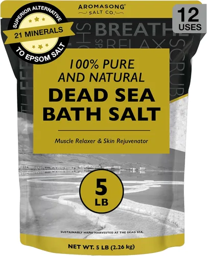 Aromasong Sal de baño del Mar Muerto, 100% puras y naturales, sales del mar muerto para remojar grano fino de 5 libras, paquete resellable a granel,