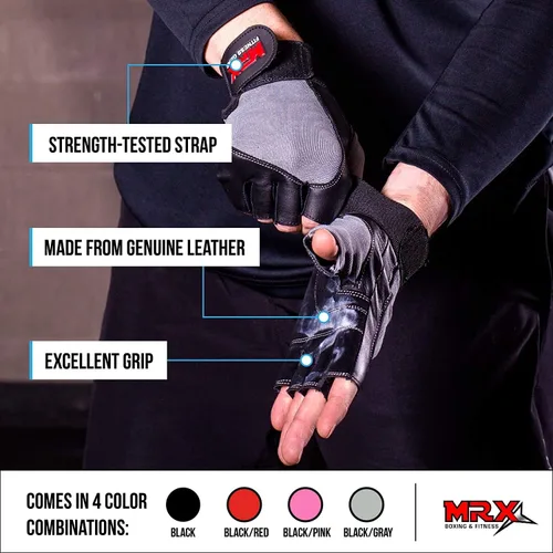 Miniatura 2 de MRX - Guantes de levantamiento de pesas, entrenamiento de gimnasio, fisicoculturismo, fitness, levantamiento de pesas, guantes de cuero genuino