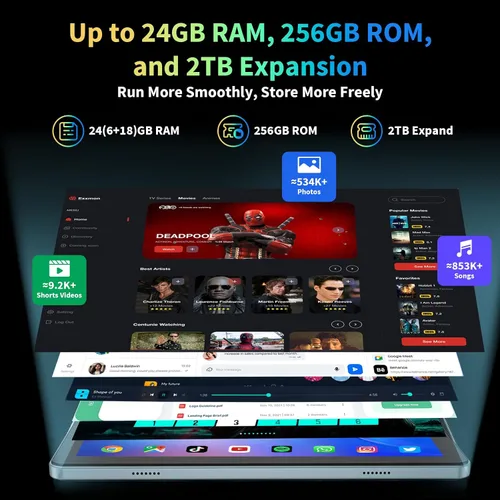 Miniatura 3 de Tablet Android 15 de 11 pulgadas 2026 con teclado, 24 GB+256 GB+2 TB expandir, tabletas PC con Gemini AI, Octa-Core, 8000 mAh, WiFi 5G, Widevine L1