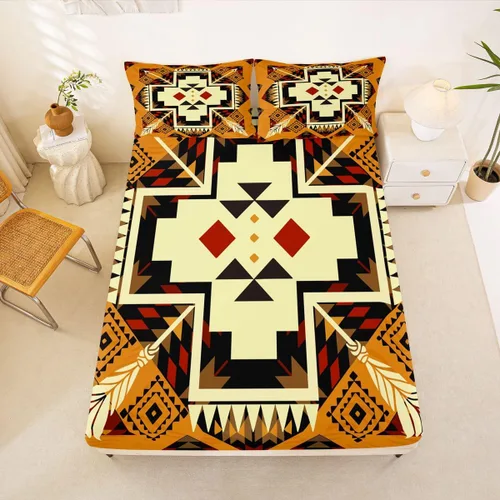 Miniatura 29 de Juego de ropa de cama occidental tamaño individual, sábanas aztecas, estilo nórdico exótico, bohemio, sábana bajera ajustable de tribu india